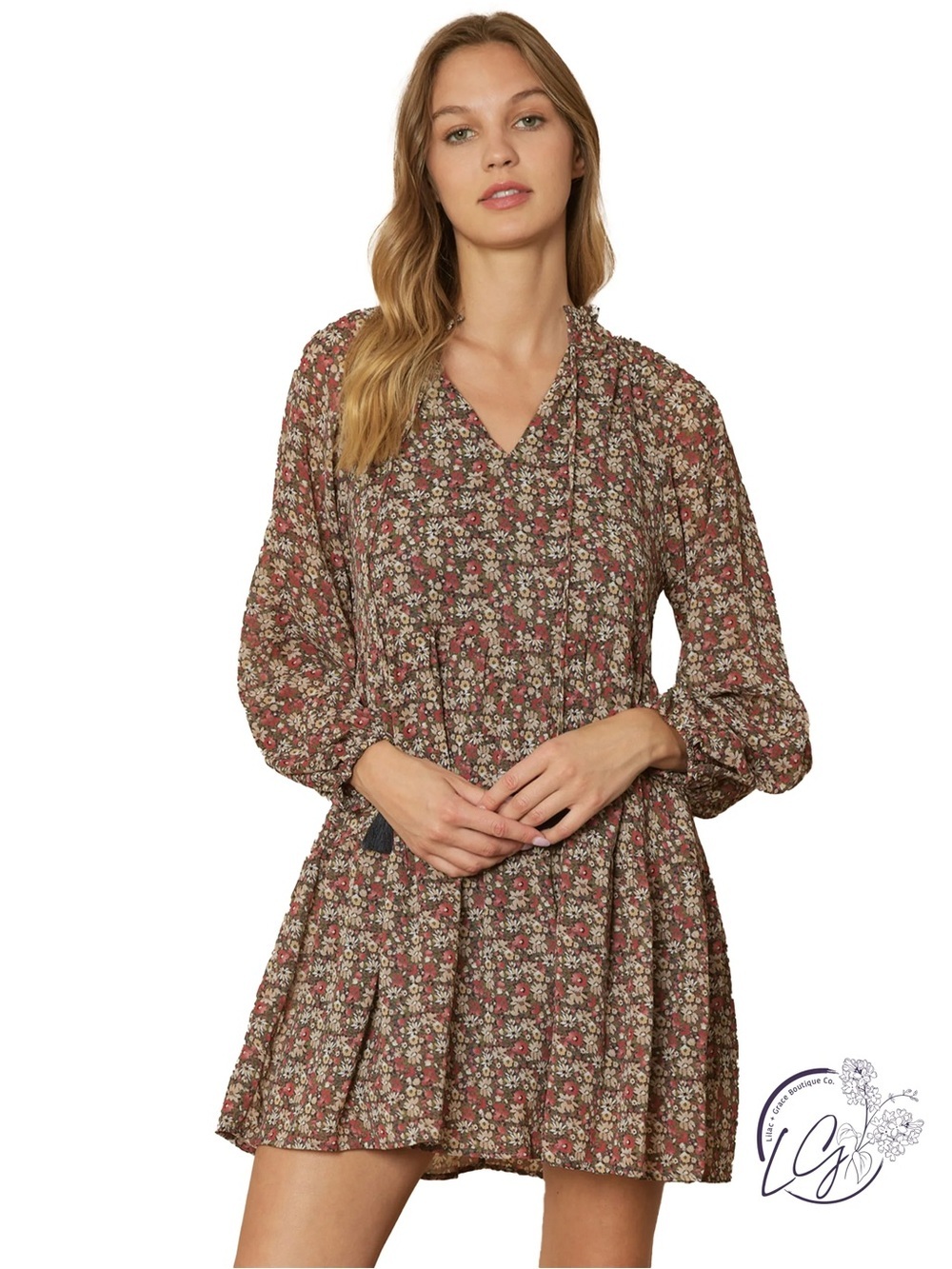 NWT Entro Moody Florals Brown Mini Dress Size Large.